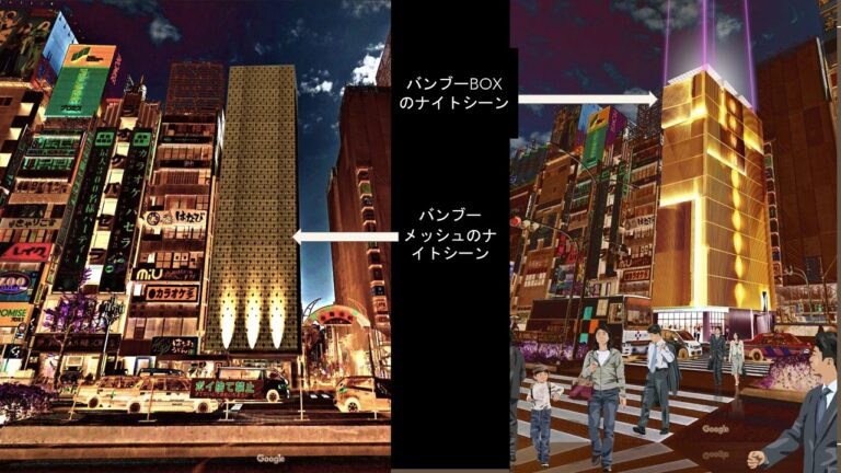 繁華街の角に、竹の束を置く ― HOTEL ザ・バンブー計画